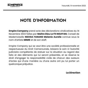 Communique Empire Company People237, Cameroun Actuel